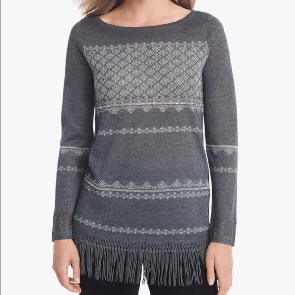 White House Black Market  Gray Embellished Tunic/Sweater